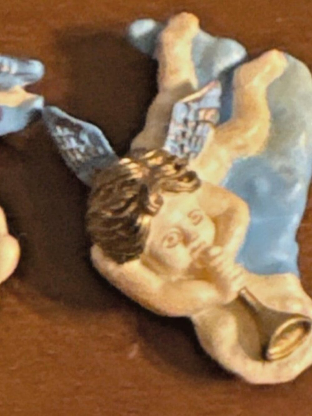 Vintage Angel Cherub Celestial 3 Resin Button Covers Gold-Tone Clasp Hand-Paint